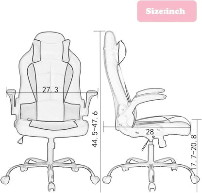 Gaming Chair Office Chair Desk Chair with Lumbar Support Flip Up Arms Headrest Swivel Rolling Adjustable PU Leather Racing