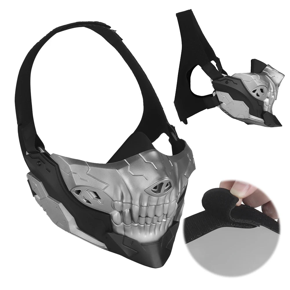 Airsoft Skull Mask Half Face Protection Halloween Fangs Mask Breathable for Halloween Horror Props Party Supplies