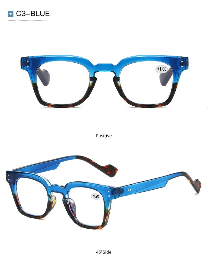 Stylish Square Frame Hyperopia Eyewear Men Anti Blue Light Reading Glasses Color Blocked Presbyopia Eyeglasses for Women