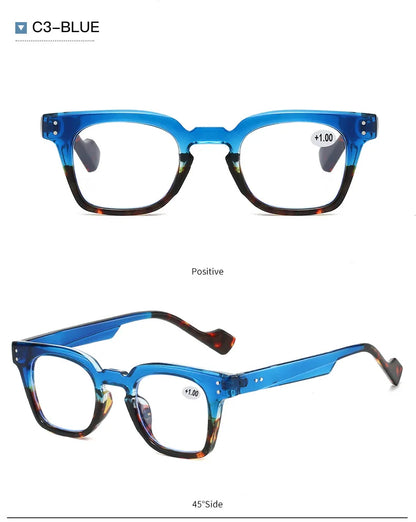 Stylish Square Frame Hyperopia Eyewear Men Anti Blue Light Reading Glasses Color Blocked Presbyopia Eyeglasses for Women