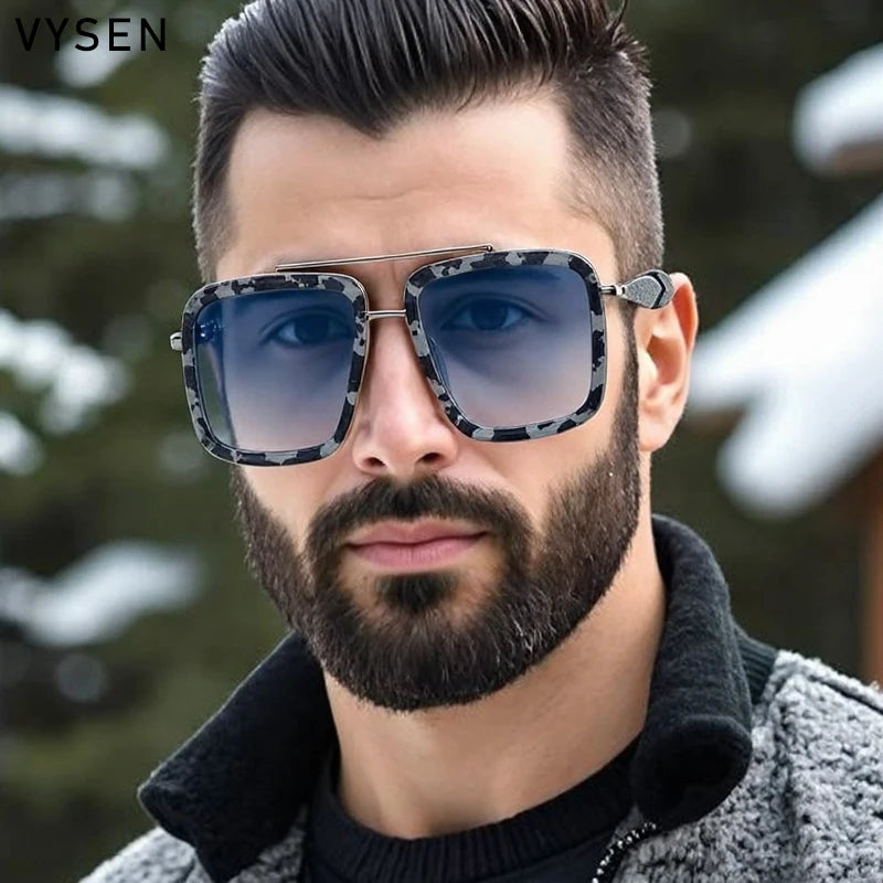 Vintage Oversized Square Polarized Sunglasses Men 2026 Luxury Steampunk Metal Frame Double Beam Driving Eyewear UV400 Shades