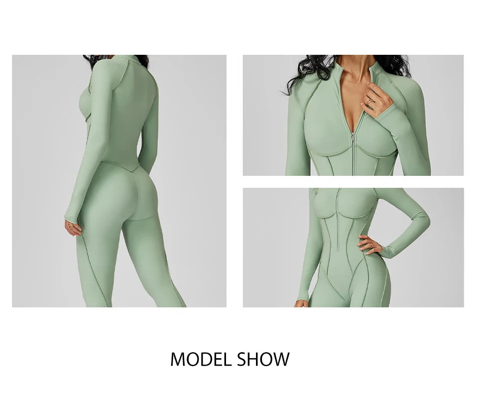 Women's Contrast Collar Half-Zip Bodysuit One-Piece High-Intensity Fitness Sports Jumpsuit Yoga Suit