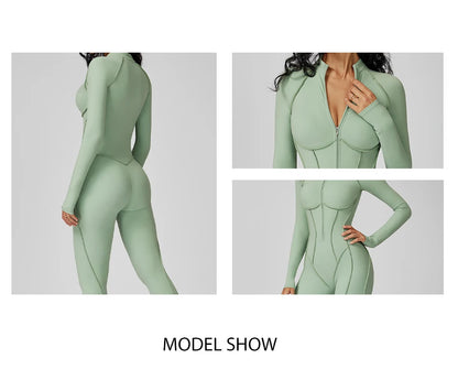 Women's Contrast Collar Half-Zip Bodysuit One-Piece High-Intensity Fitness Sports Jumpsuit Yoga Suit