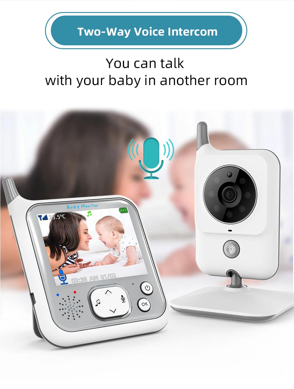 TakTark Video Baby Monitor 3.2 Inch / 2.8 Inch Wireless Security Camera Auto Night Vision Intercom Temperature Monitoring Nanny