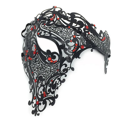 Venetian Iron Mask with Rhinestones, Sexy Metal Half Face Mask for Masquerade Ball, Gothic Halloween Party Eye Cover