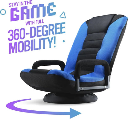 Swivel Floor Gaming Chair - Video Lounger Enjoy 6 Different Positions, Adjustable Backrest, Removable Arm Rests, Folds to Store
