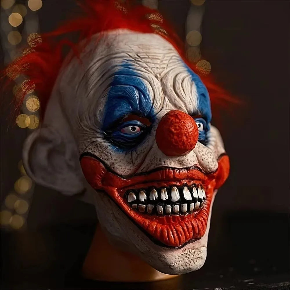 Halloween Funny Clown Head Cover Horror Party Cosplay Mask Dress Up Props Joker Latex Masks Park Haunted House Prank Helmet Prop