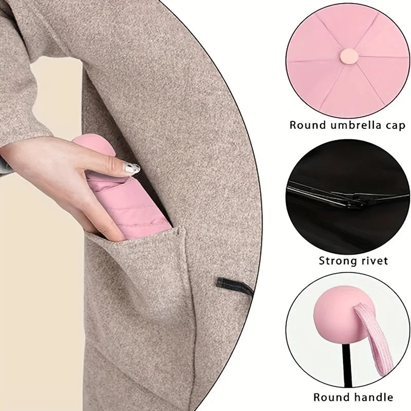 1pc Anti-Uv Mini Umbrella For Sunny And Rainy Days, Portable With Uv Coating And 6 Reinforced Ribs