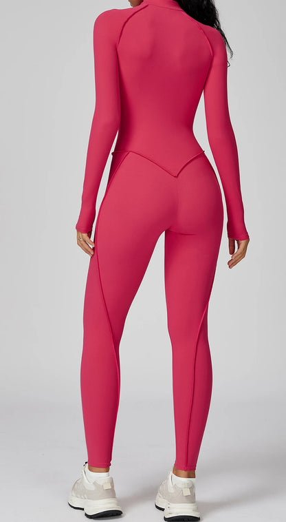 Women's Contrast Collar Half-Zip Bodysuit One-Piece High-Intensity Fitness Sports Jumpsuit Yoga Suit