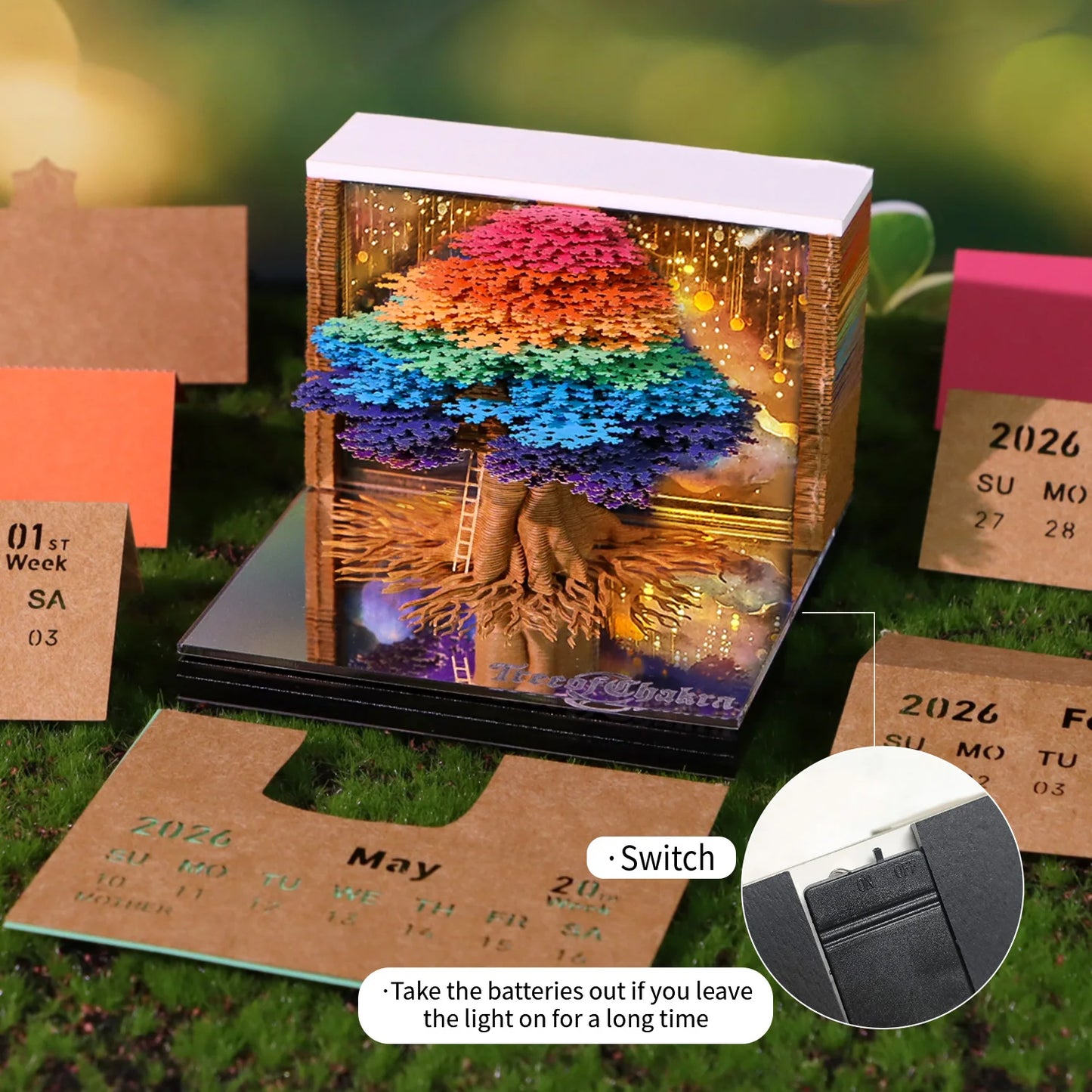 2026 3D Calendar Memo Pad Led Time Piece Calendar Tree of Chakra Desk Calendar Paper Carving Sticky Calendar For Christmas Gifts