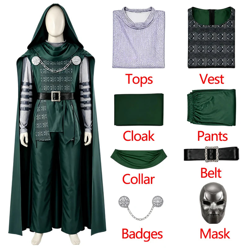 Beast Kingdom Victor Von Doom Cosplay Costume Doctor Doom Cosplay Tops Pants Cloak Belt Role Outfit Resin Mask Halloween Cos Men