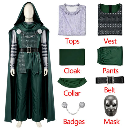 Beast Kingdom Victor Von Doom Cosplay Costume Doctor Doom Cosplay Tops Pants Cloak Belt Role Outfit Resin Mask Halloween Cos Men