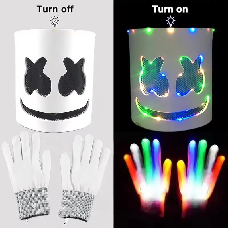 Halloween LED DJ Mask Lifelike Marshmello Mask Breathable Helmet Mask Durable Carnival Festival Halloween Party Props Cosplay