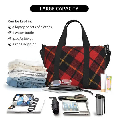 Custom Popular Tartan Plaid Beach Tote Bag for Women Extra Large Gym Carry On Geometric Gingham Check Texture Shopping Bags