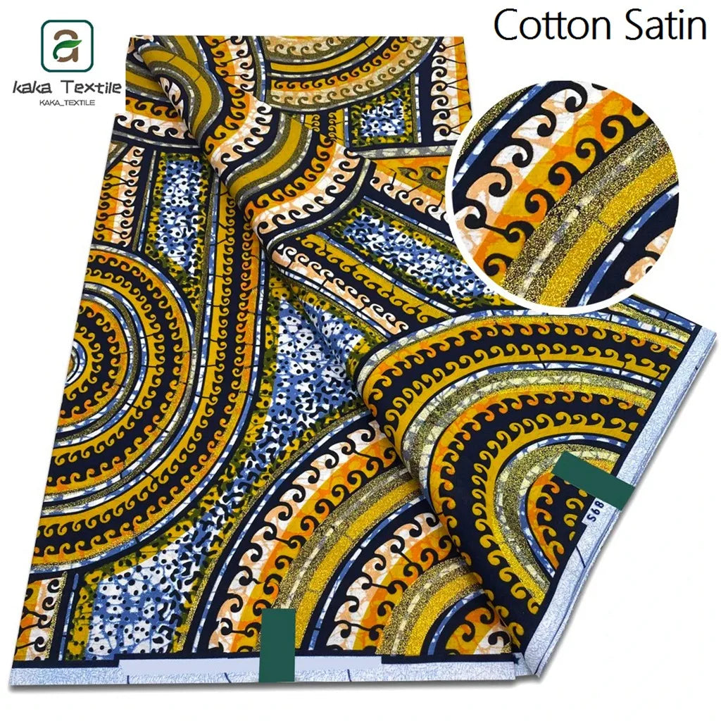 New African Grand Wax Fabric Glitter Grand Golden Wax Fabric Cotton Ankara Golden Wax Flash Gold Pagne Print Batik Good Quality