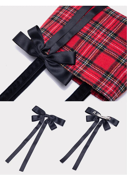 Red Checkered Bow Simple Tote Bag Casual Woolen Versatile Simple Shoulder Bag