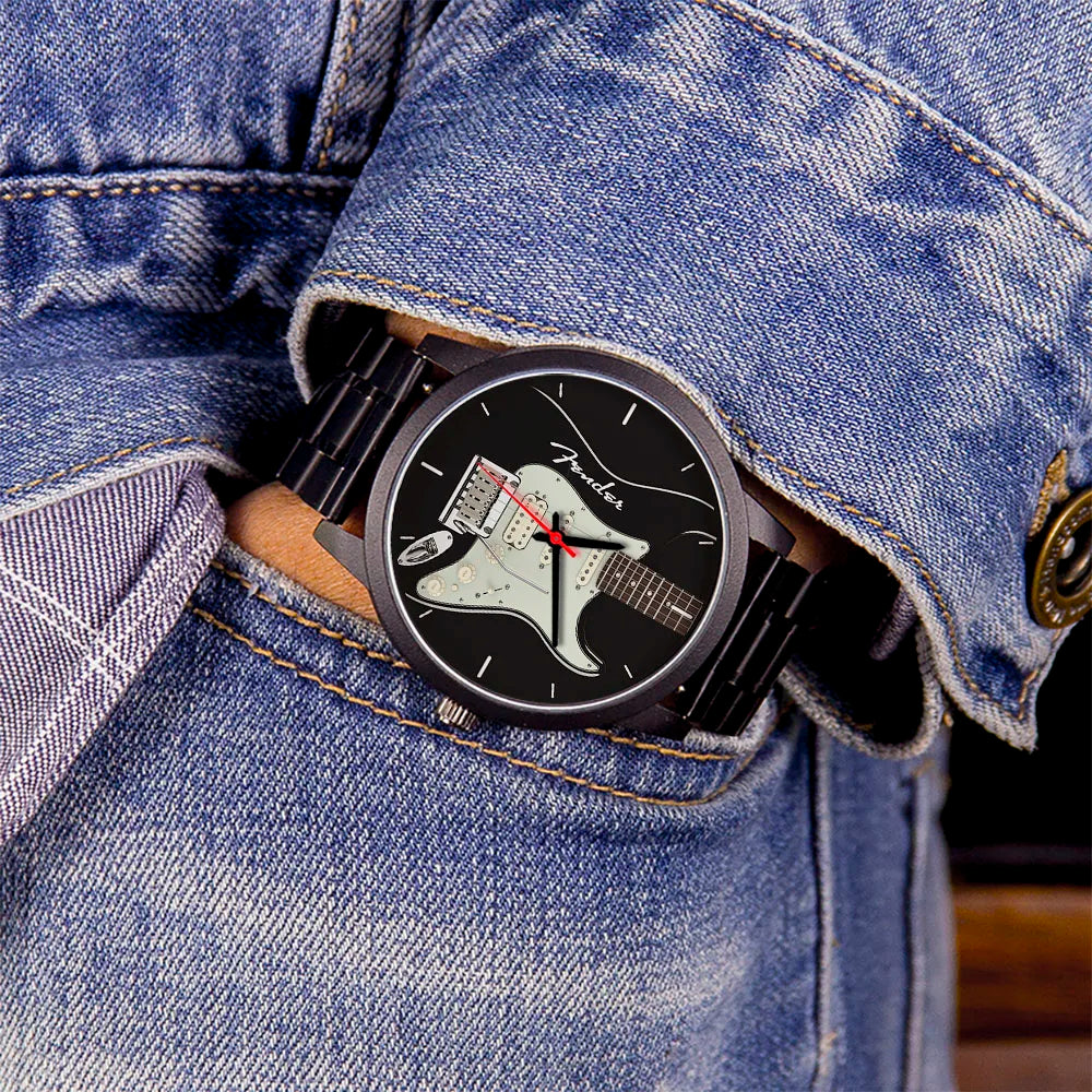 Guitar Bass Pattern Universal for Men Women Souvenir Composer Rose Gold Man Watch Silver Watches Black Bracelet Gift Clock