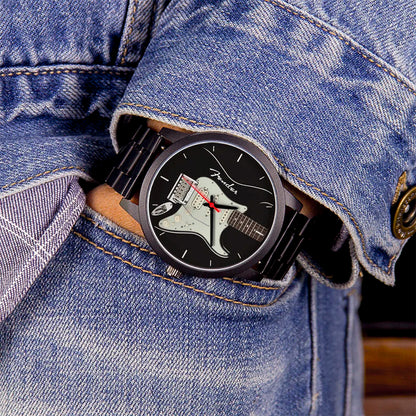 Guitar Bass Pattern Universal for Men Women Souvenir Composer Rose Gold Man Watch Silver Watches Black Bracelet Gift Clock