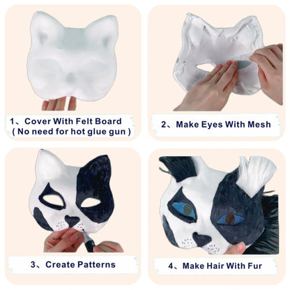 6 Sets Therian Mask Kit Paper Blank Masks Half Face Hand-painted Cat Mask DIY Masks For Masquerade Cosplay Party Christmas Gifts