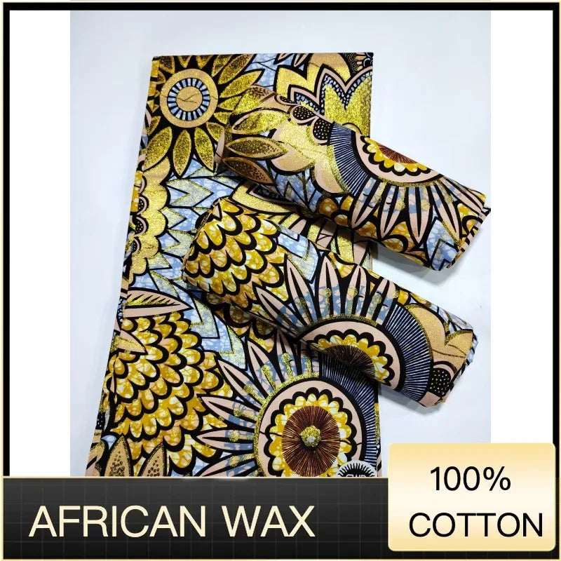 Soft Pagne 100%Cotton Gold Print Fabric African Real Wax Fabric High Quality Nigeria Ankara Grand  Fabric