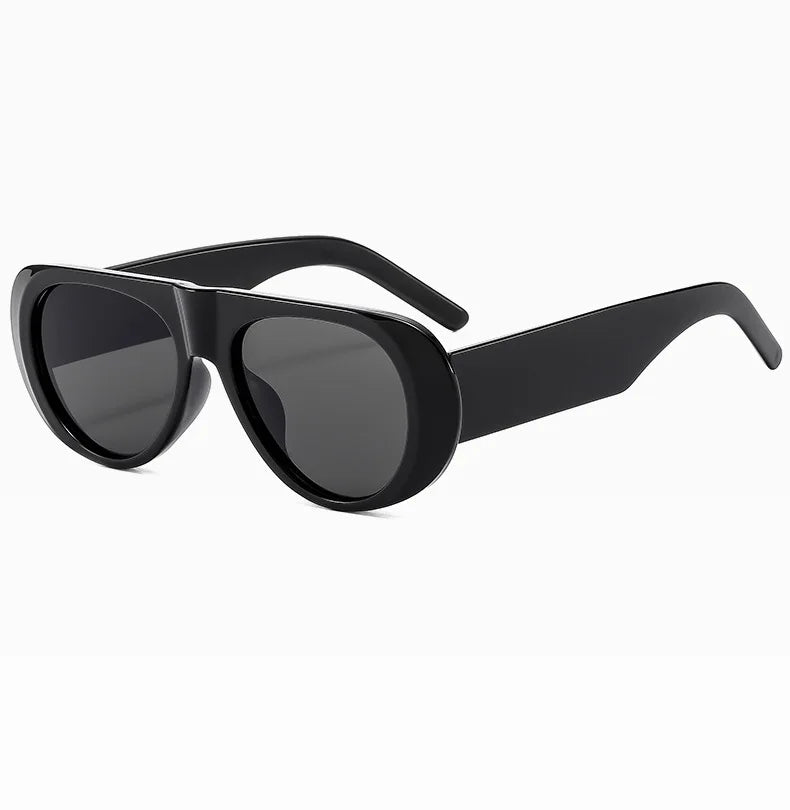 Vintage Big Frame Ellipse Women Square Sunglasses Brand Black Round Cool Men Sunglasses One Piece Designer Pilot Sun Glasses