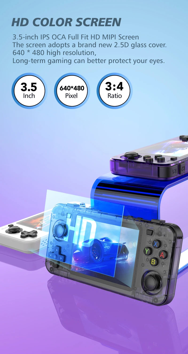 New R36H Game Console R36S Horizontal Retro Handheld Consolas Open Source Portable Pocket Video Player 64GB 3.5 Inch Boy Gift