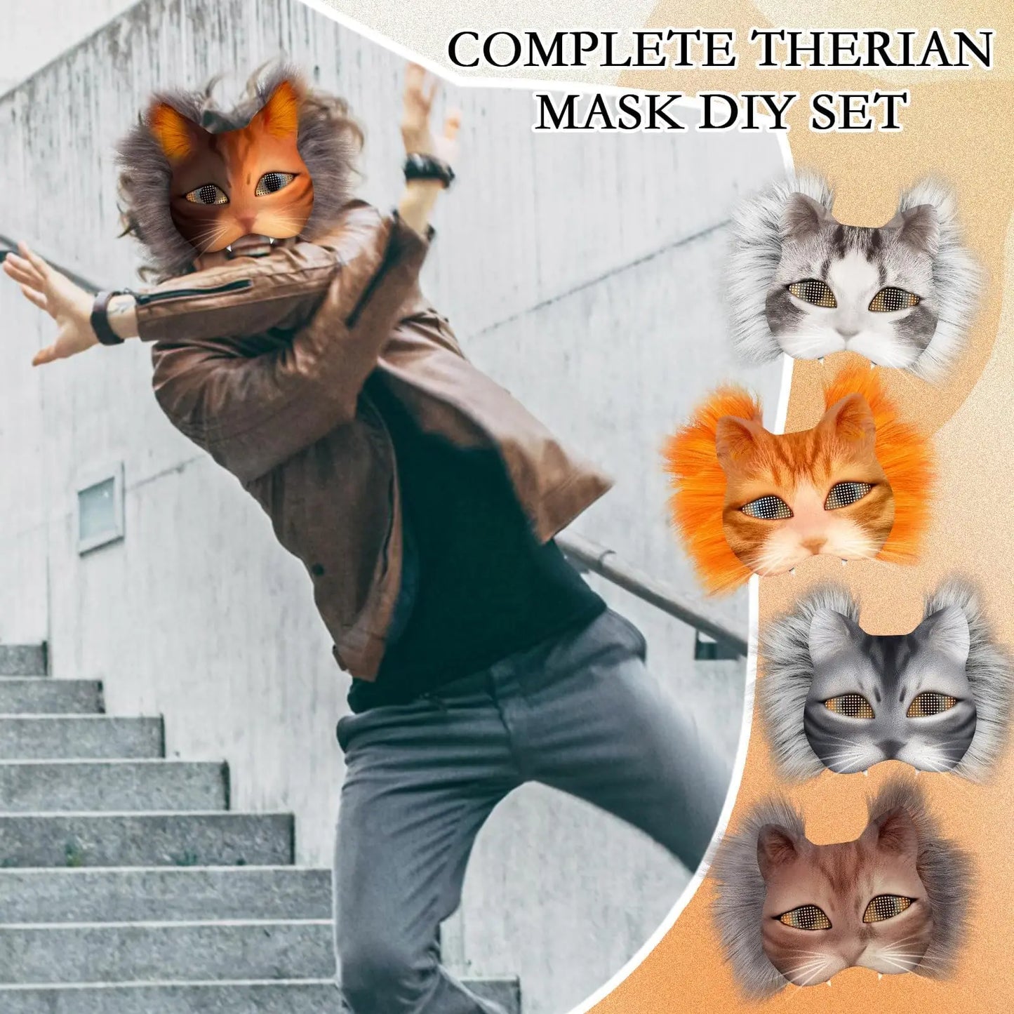 6 Sets Therian Mask Kit Paper Blank Masks Half Face Hand-painted Cat Mask DIY Masks For Masquerade Cosplay Party Christmas Gifts