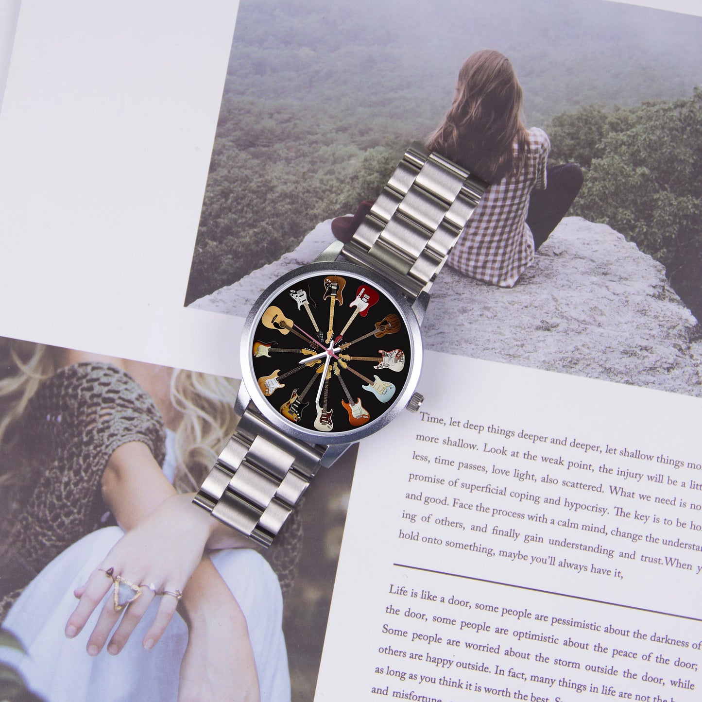 Logo Men's Watch Wife Musical Instrument Universal Watches Husband Family Pattern Guitar Clock Wristwatch DIY Dial