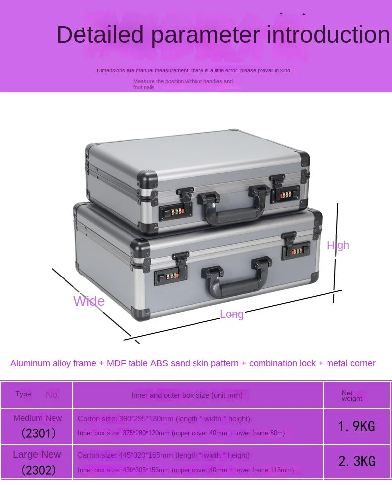 Aluminum alloy toolbox instrument equipment storage box small file safety password box