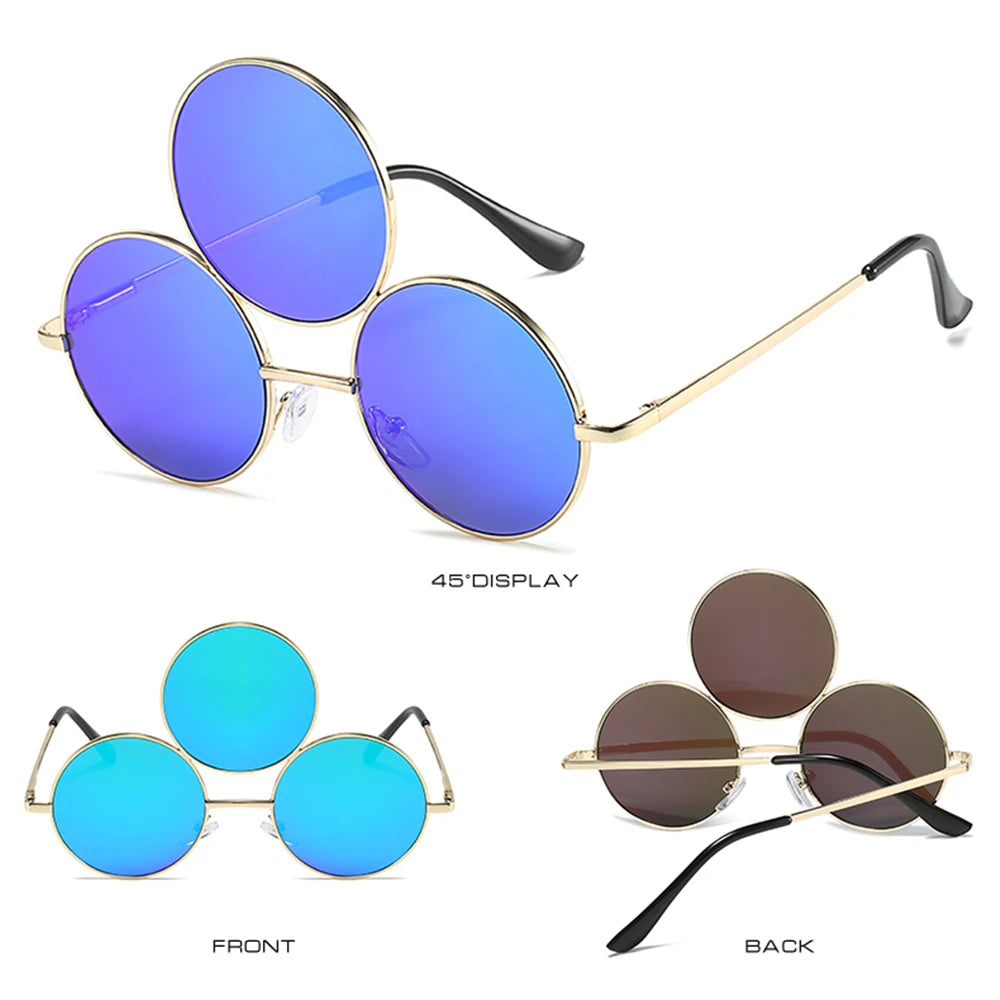 Novel Third Eye Round Metal Frame Sunglasses Chinese Style Erlang God Three Eyes Glasses Funny Party Halloween Cosplay Glasses