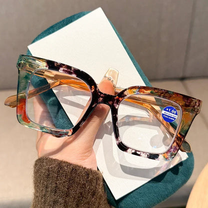 New Fashionable Large Frame Reading Glasses with Spring Legs Multi-colour Anti-blue Light Presbyopia Glasses for Men and Women