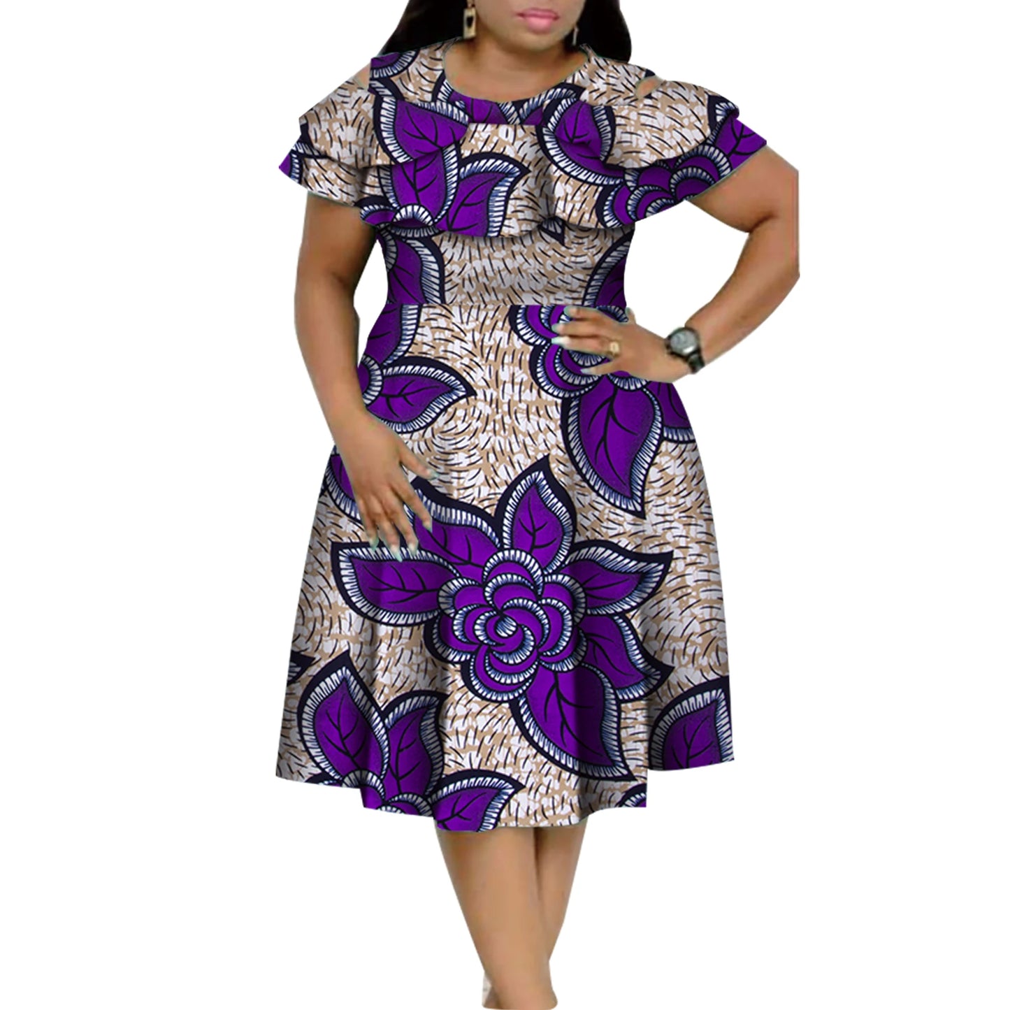 New Bazin Riche African Ruffles Collar Dresses for Women Dashiki Print Pearls Dresses Vestidos Women African Clothing WY4401