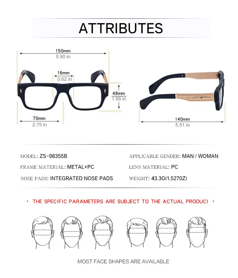 Fashion Oversized Square Reading Glasses Men Blue Light Blocking  Metal FrameGlasses Trendy Optical Presbyopia Eyeglasses0to+6.0