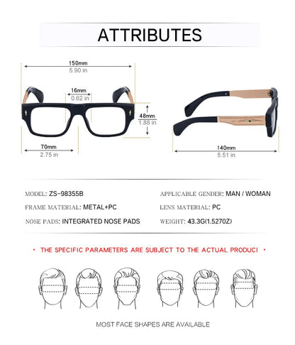 Fashion Oversized Square Reading Glasses Men Blue Light Blocking  Metal FrameGlasses Trendy Optical Presbyopia Eyeglasses0to+6.0