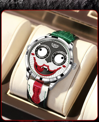 LIGE Creative Joker Watch Men Clown Men's Watches Fashion Leather Strap Waterproof Quartz Wristwatches Moon Phase Clock+BOX