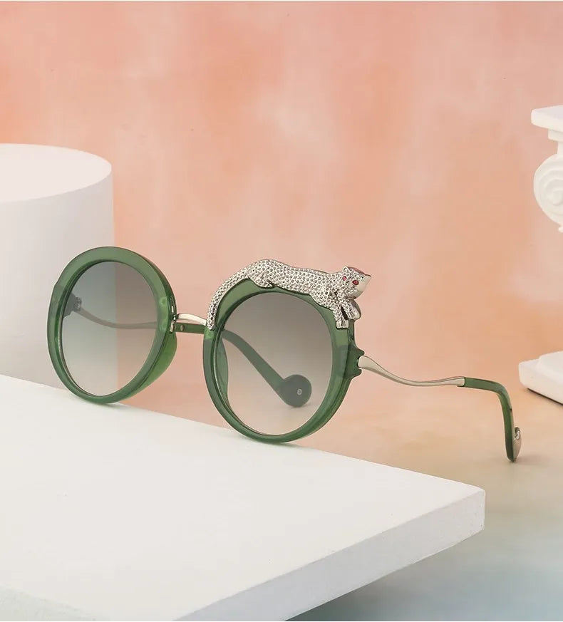 Oversized Round Sunglasses Women Big 2026 Luxury Brand Crystal Leopard-Shaped Sun Glasses for Ladies Anti Blue Light Eyeglasses