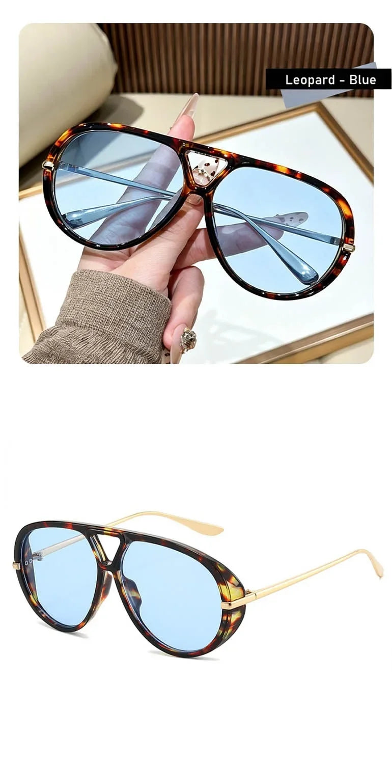 QVQV New Oversized Pilot Sunglasses Women Fashion Luxury Brand Leopard Blue Sunglasses Men Retro Outdoor Driving UV400 Shades