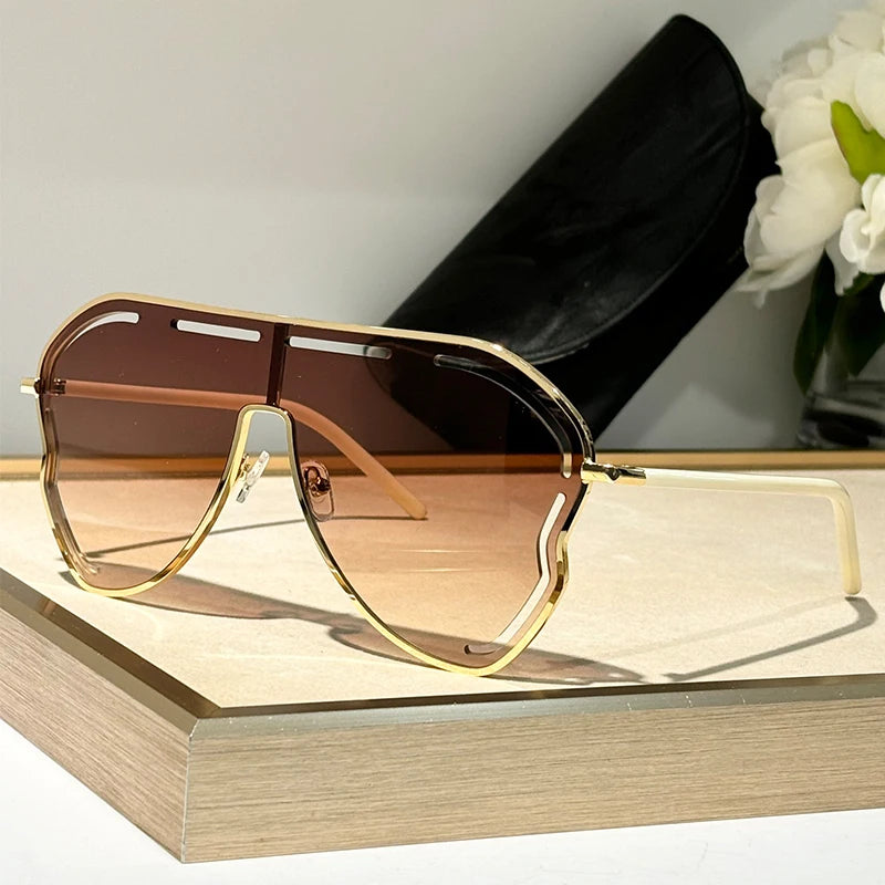 Oversized One-Piece Pilot Punk Sunglasses Women Big Frame 2025 Luxury Brand Hollow Sun Glasses For Ladies Shield Eyewear Shades