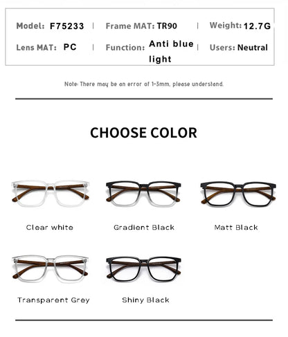 Wood Pattern Retro Anti Blue Light Glasses for Men Optical TR90 Male Square Glasses Frame Women Clear Lens Gift Frames F75233