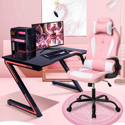 Gaming Chair Office Chair Desk Chair with Lumbar Support Flip Up Arms Headrest Swivel Rolling Adjustable PU Leather Racing