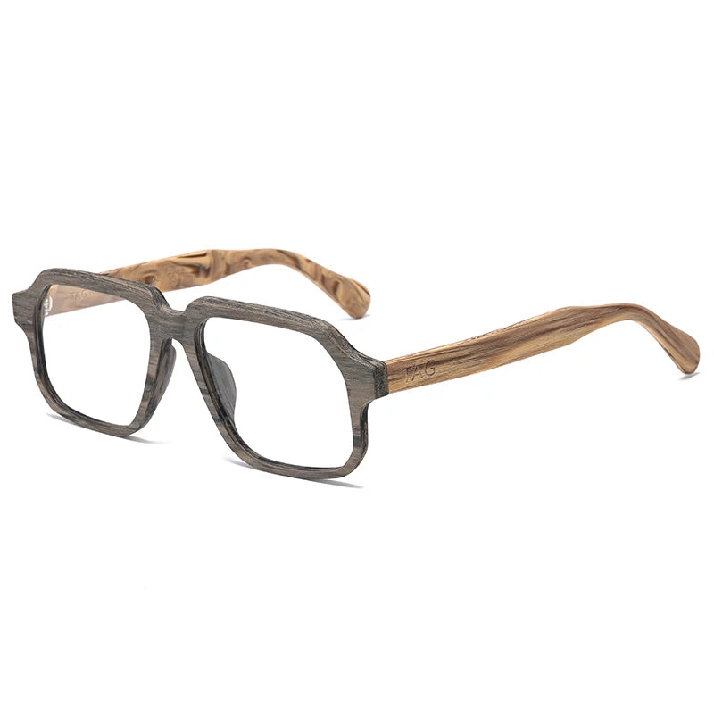 TAG Hezekiah Natural Wood Glasses Frame Men Oversized Wooden Myopia Prescription Optical Glasses Spectacle with Clear Lens 8188
