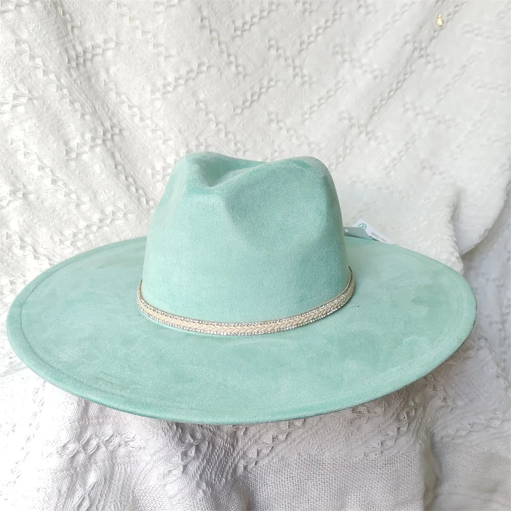 Colorful Suede Wide Brim Felt Fedoras Women's Hat Men's Church Jazz Hat Denim Hat Panama шляпа женская летняя 2024