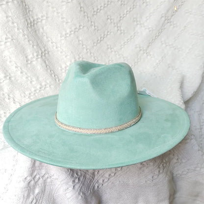 Colorful Suede Wide Brim Felt Fedoras Women's Hat Men's Church Jazz Hat Denim Hat Panama шляпа женская летняя 2024