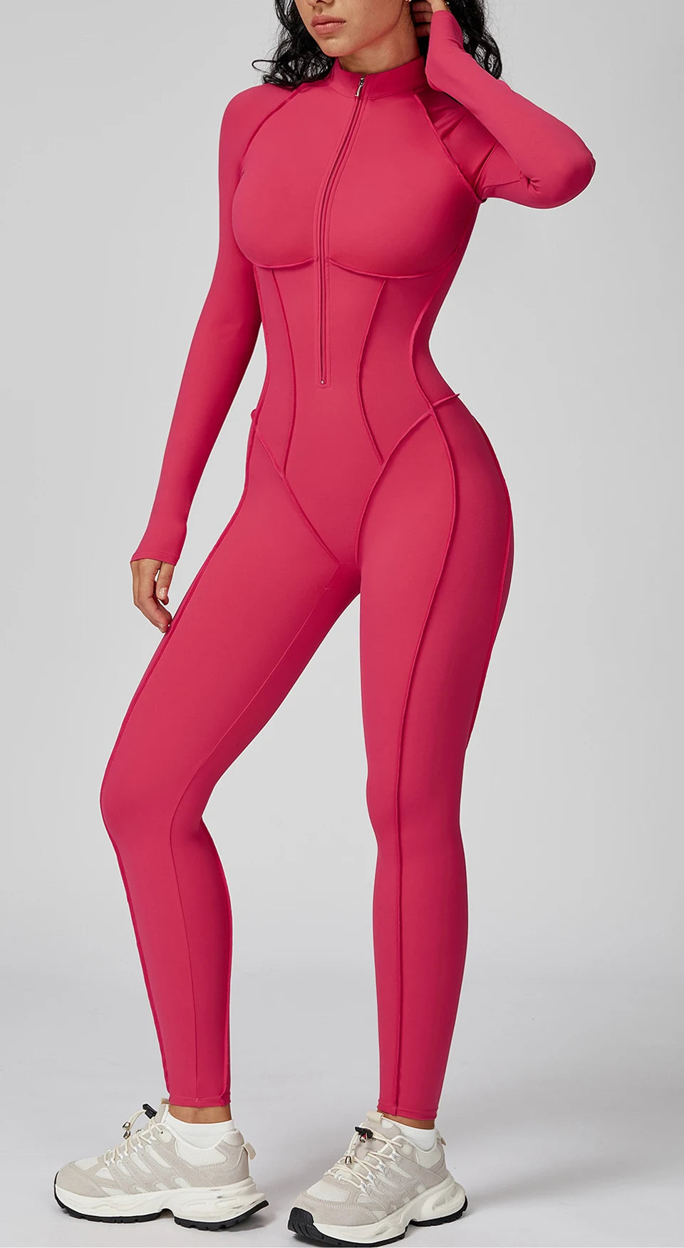Women's Contrast Collar Half-Zip Bodysuit One-Piece High-Intensity Fitness Sports Jumpsuit Yoga Suit