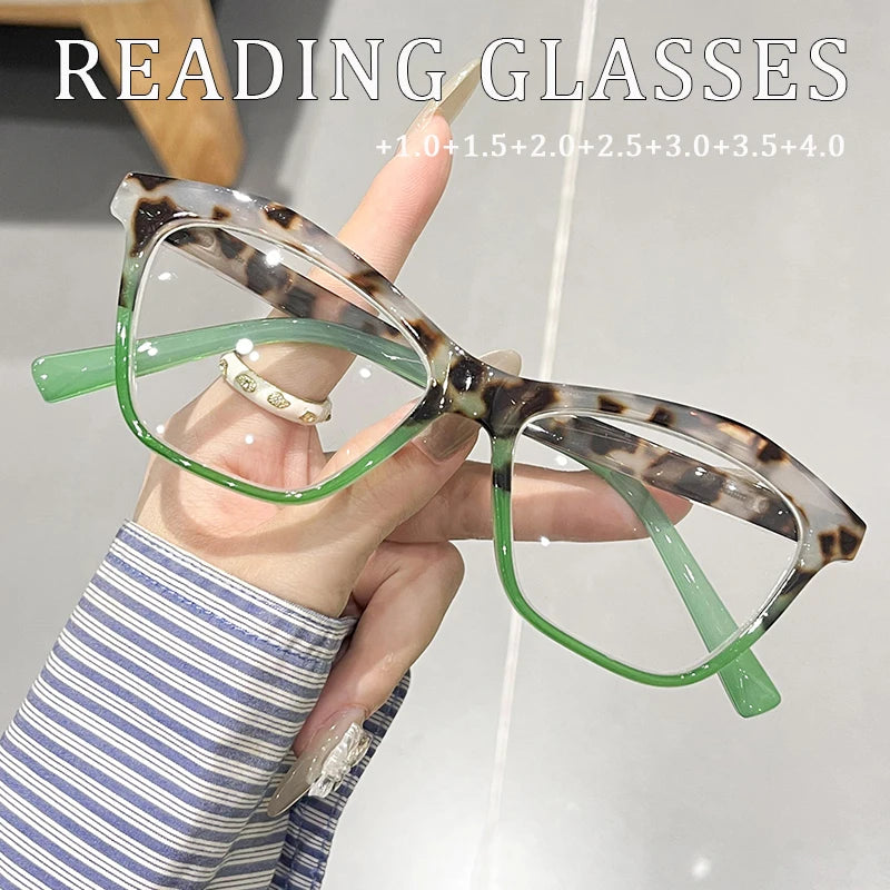 1-piece green contrast design fashion tortoiseshell reading glasses, unisex, suitable for reading