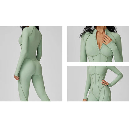 Women's Contrast Collar Half-Zip Bodysuit One-Piece High-Intensity Fitness Sports Jumpsuit Yoga Suit