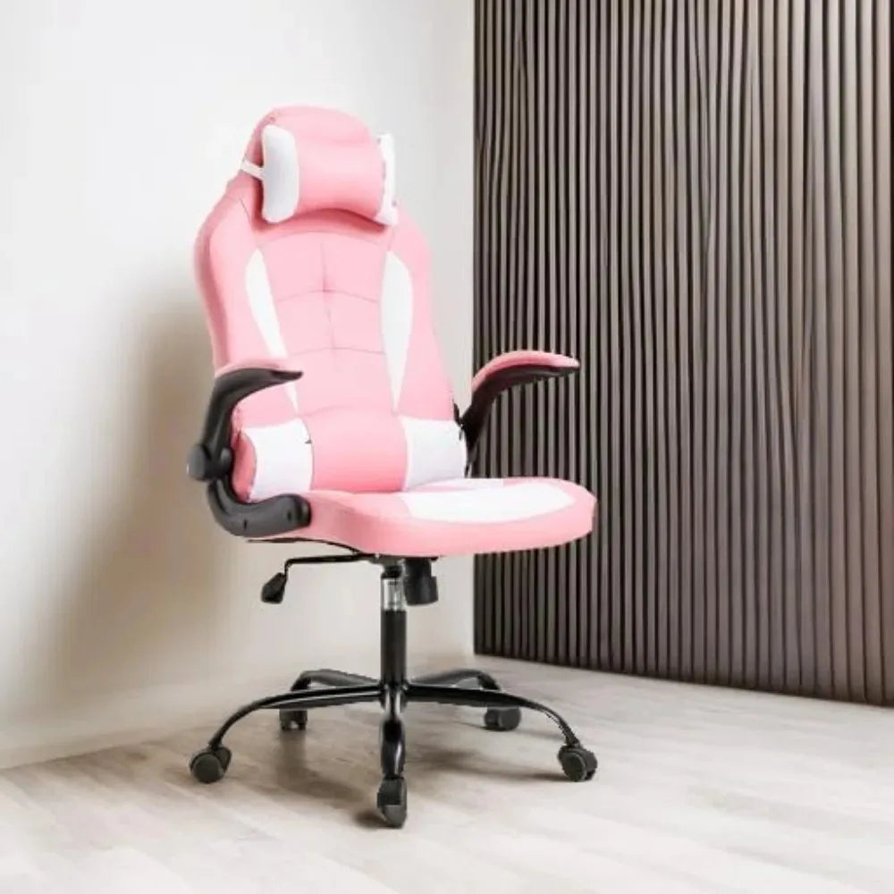 Gaming Chair Office Chair Desk Chair with Lumbar Support Flip Up Arms Headrest Swivel Rolling Adjustable PU Leather Racing