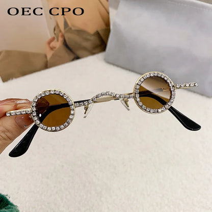Fashion Diamond Round Sunglasses Women Luxury Rhinestone Shades UV400 Sun Glasses Female Punk Brand Designe Eyewear Men Eyeglass