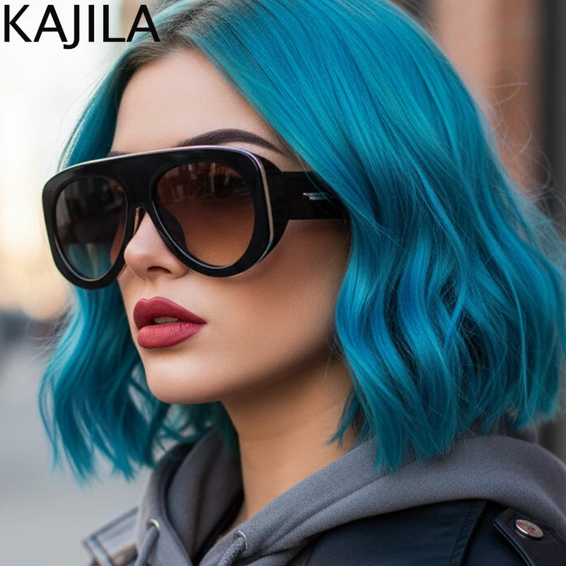 Oversized Oval Pilot Shield Sunglasses Women Big 2025 Luxury Brand Retro Y2K Punk Mirror Sun Glasses For Ladies Shades UV400