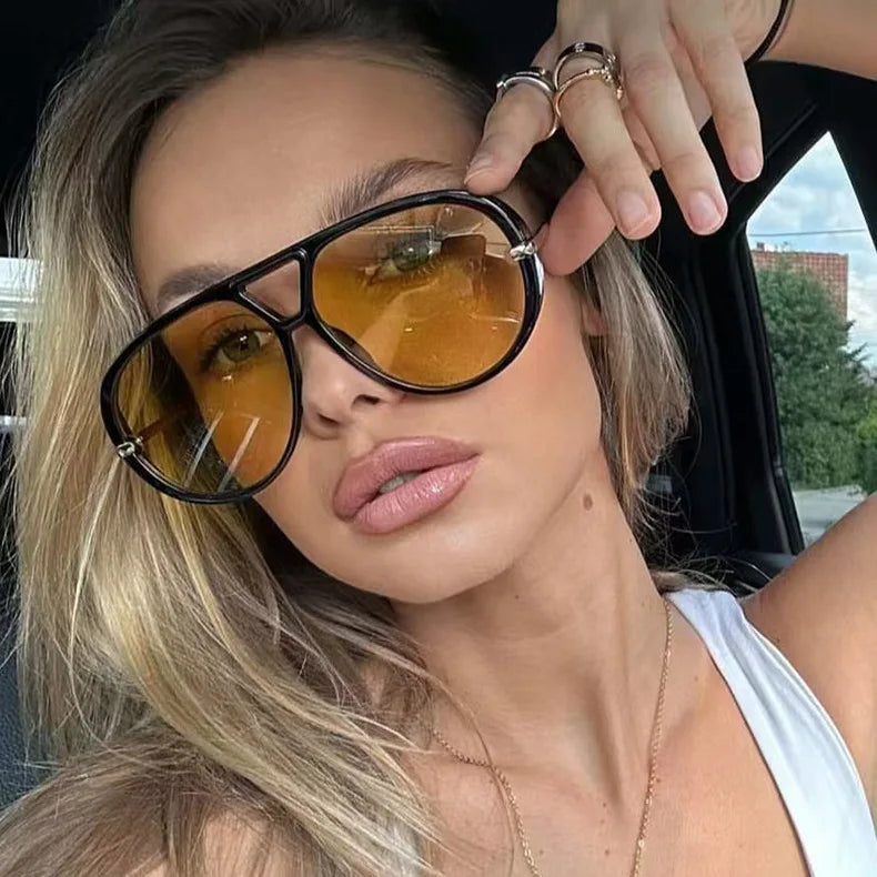 QVQV Oversized Trendy Leopard Green Sunglasses Women Summer Fashion Thick Frame Pilot Sun Glasses Luxury Brand Outdoor Shades